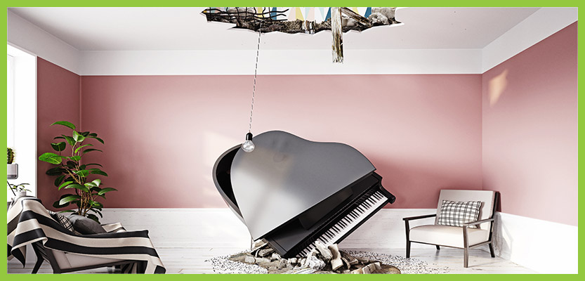 piano falls through roof